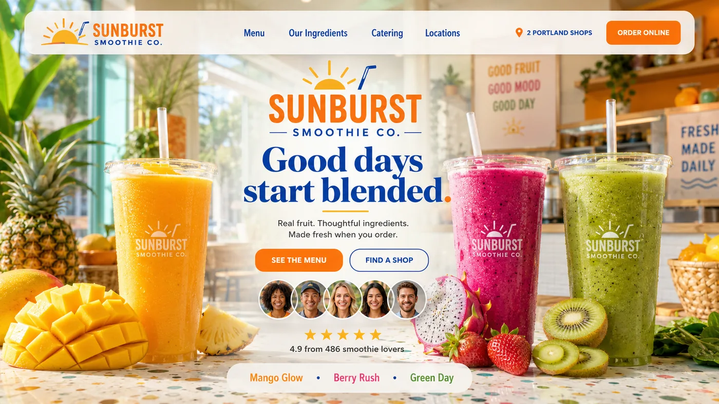 A website design for a smoothie shop